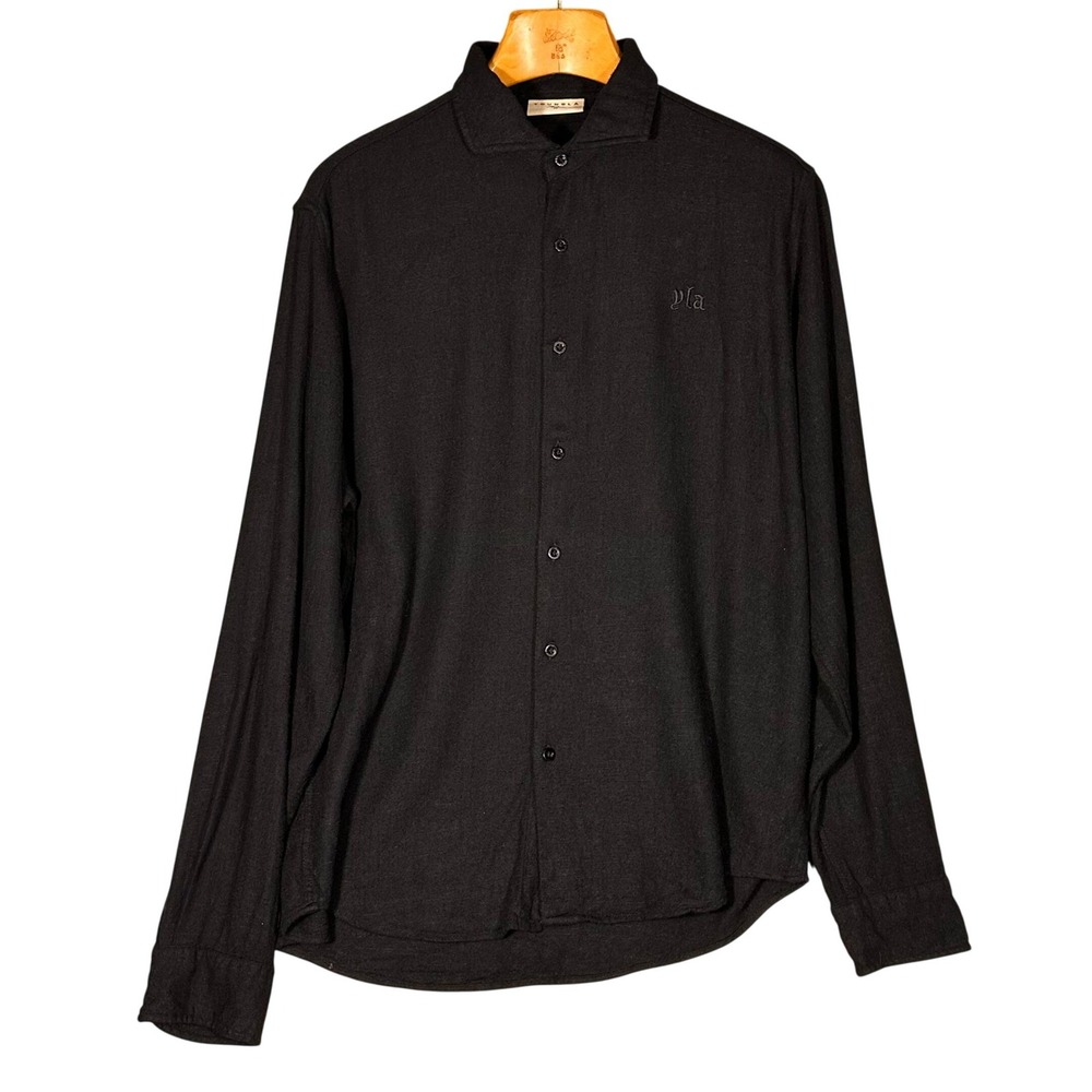 YOUNGLA Mens Black Button Down Long Sleeve Shirt Linen Blend 825 Size‎ M